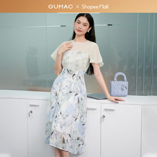 Đầm nữ GUMAC hoa phối vải tay loe  DD03044