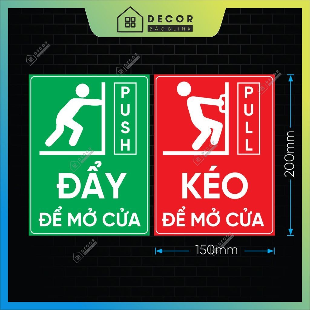 Decal Kéo Đẩy Pull Push, Bảng Kéo Đẩy Dán Cửa Kính, Gỗ, Nhựa, Sticker Decor Trang Trí Cửa Ra Vào