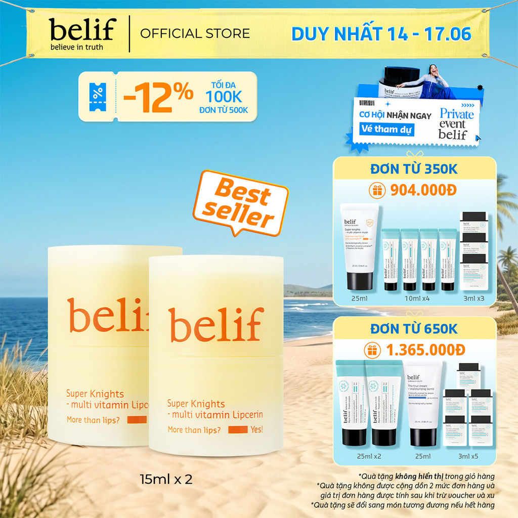 [belif Official] Bộ 2 Dưỡng môi bổ sung 4 loại Vitamin belif Super Knights Multi-Vitamin Lipcerin 15