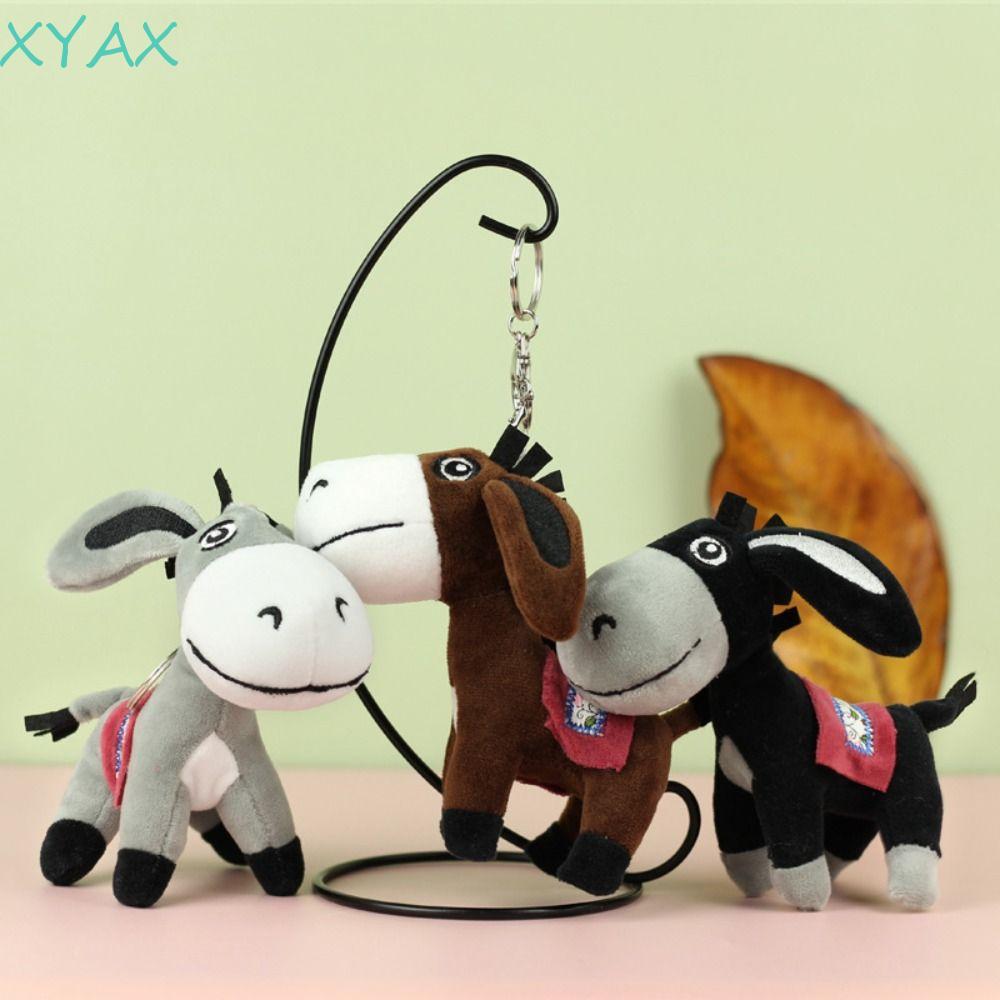 XYAX Mini Donkey Búp Bê Nhồi Bông, Fluffy Girl Heart Donkey Sang Trọng Móc Khóa, Móc Khóa Trang Sức 