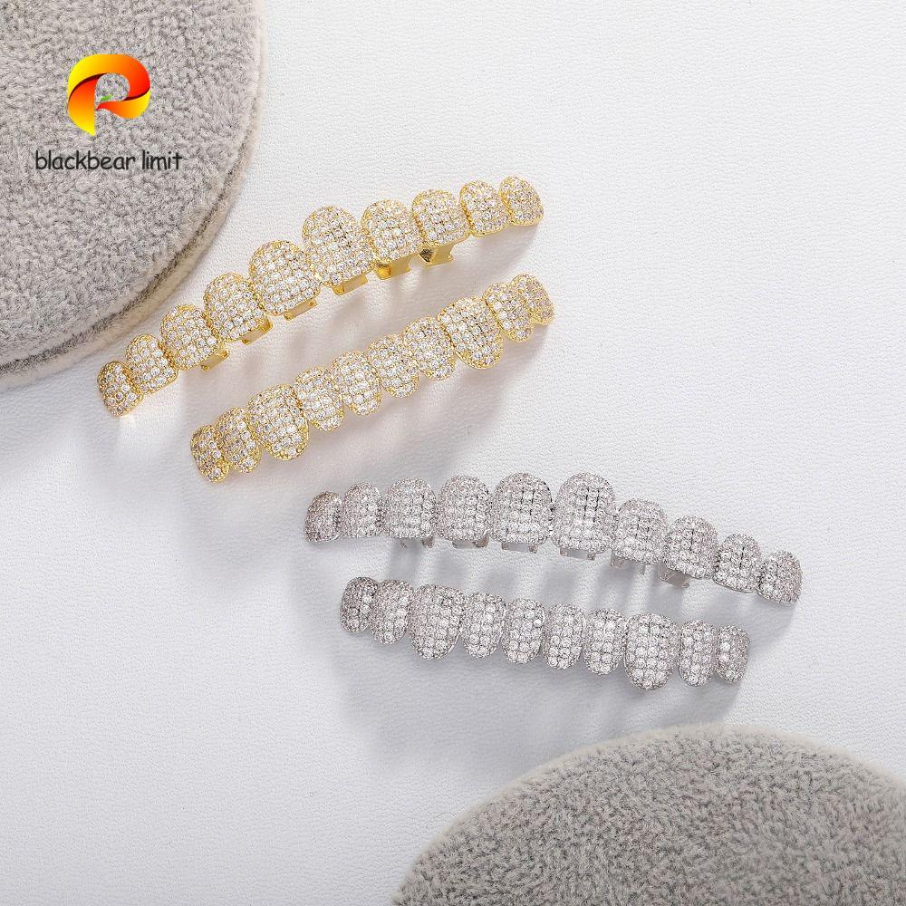 BLACKBEAR LIMIT Răng Grillz Set, Bộ Top & Bottom đính đá Hiphop Răng Grillz, Punk Trang sức Hip Hop 