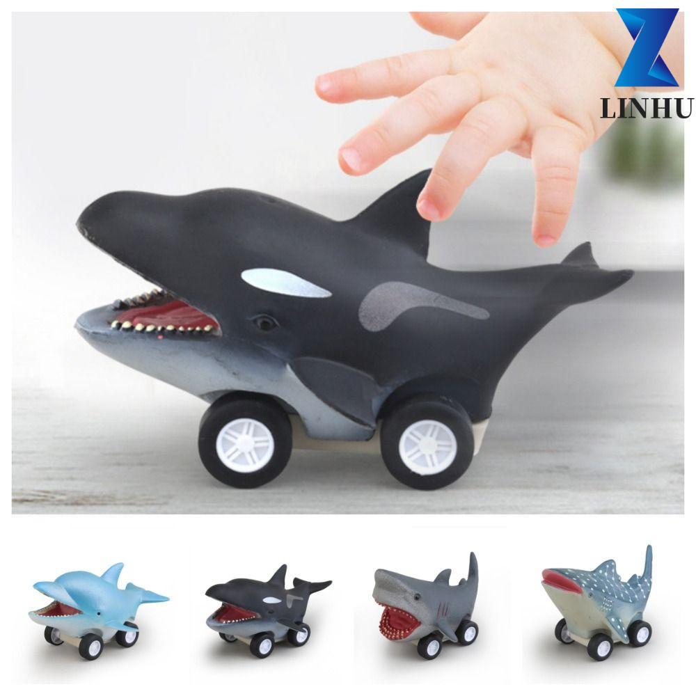 Đồ chơi ô tô quán tính cá heo LINHU, Great White Shark Mini Press and Go Car Toy, Sáng tạo Montessor