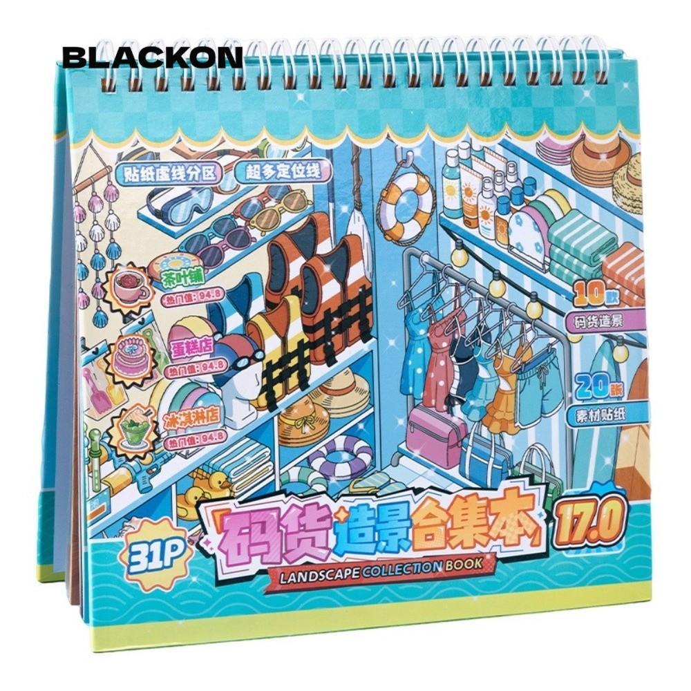 BLACKON Sticker Book, Shop Scene Bakery Post Office Scenery Sticker, PET Book Swimwear 10 Cảnh Xếp C