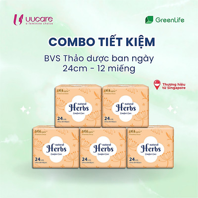 Combo Băng vệ sinh UUcare Thảo dược giảm đau bụng 24cm 12 miếng ban ngày