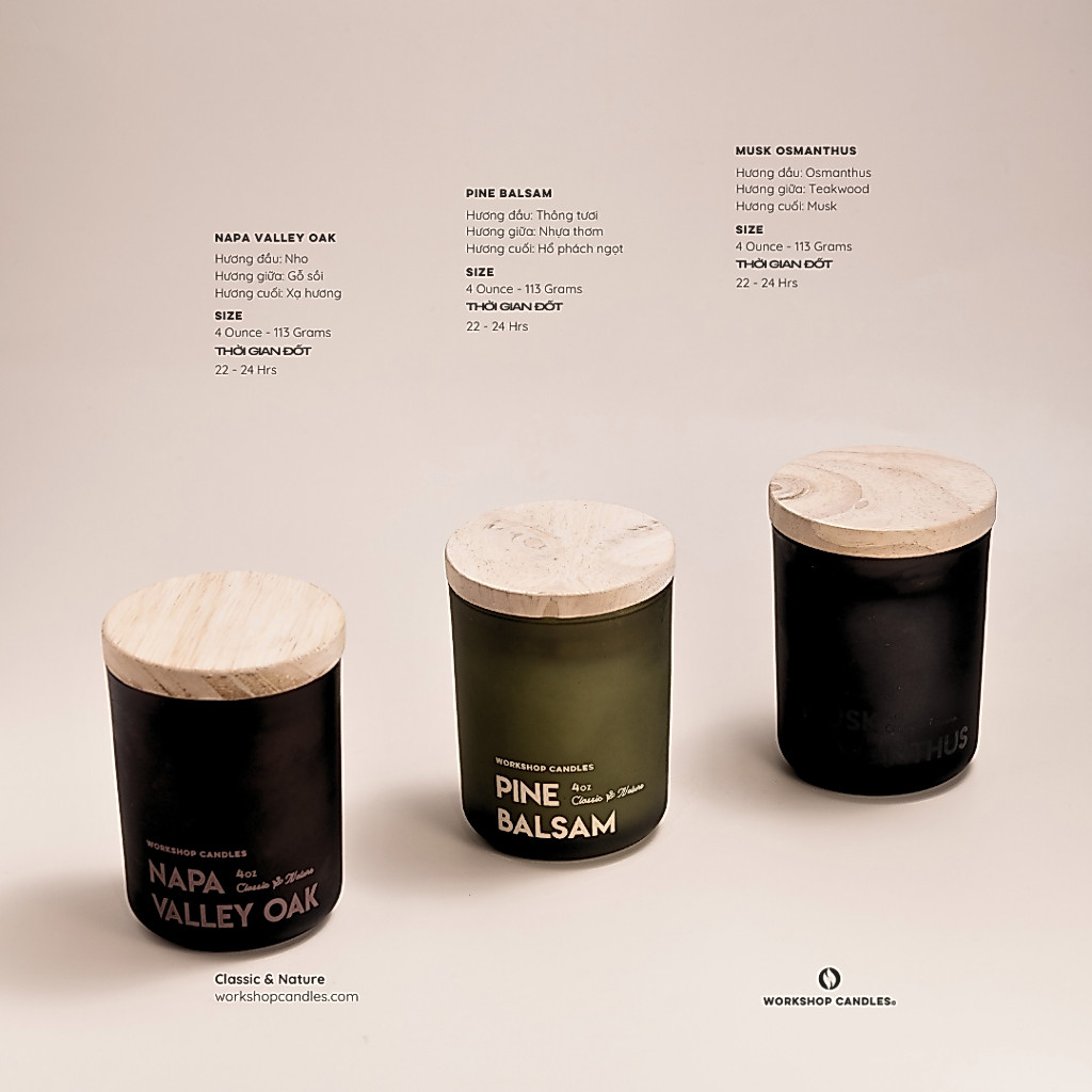Nến Thơm Cao Cấp Workshop Candles – Hương Thiên nhiên | 4oz | Decor Spa + Phòng khách