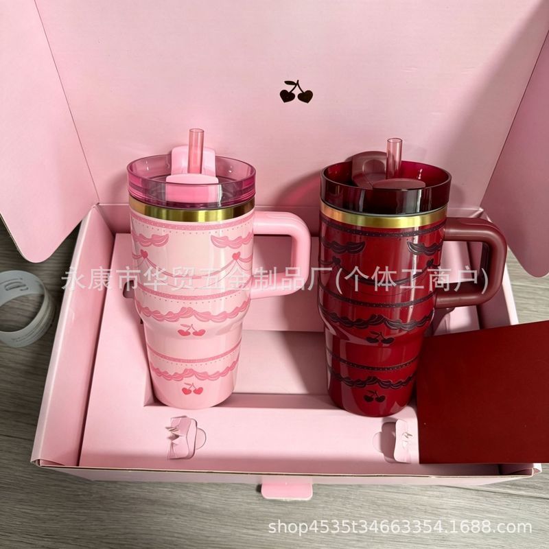 Stanley Hộp Quà Tặng LoveShackFancy Đồng Thương Hiệu 20oz Nơ Ống Hút Giữ Nhiệt Cốc Quà Tặng