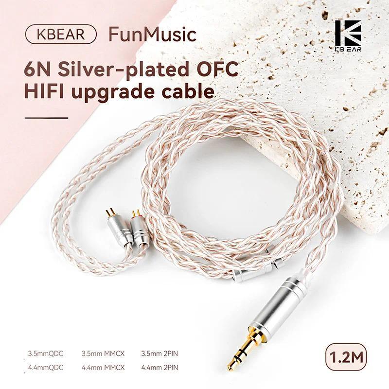 Cáp tai nghe KBEAR Funmusic có đầu nối QDC / 0,78mm / MMCX 6N Dòng OFC mạ bạc cho SIMGOT EM6L EW200 