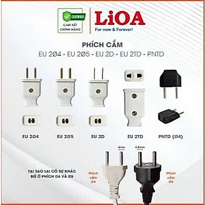 Đầu Phích Cắm Chính Hãng LiOA - Mã EU2Ø4 - EU2Ø5 - EU2D - PNTD - EU2TD