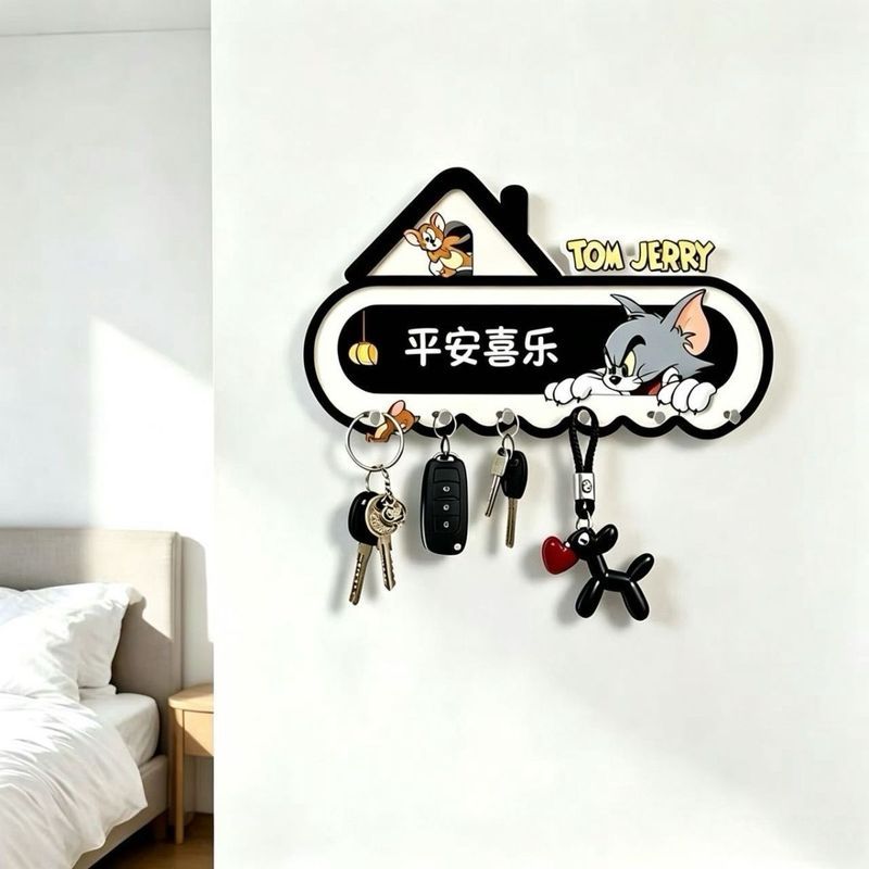 Cat and Mouse Entryway Key Holder Wall-Mounted Key Hanger No-Drill Creative Decorative Hook