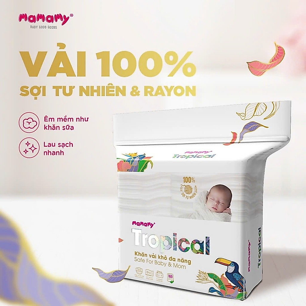 Giấy Khô, Khăn Vải Khô Đa Năng    Mamamy Tropical (160 Tờ)