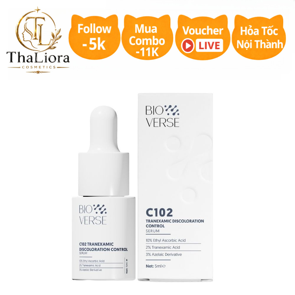 Tinh Chất Bioverse C102 Tranexamic Discoloration Control giúp sáng khỏe da, mờ thâm, hạn chế lão hóa