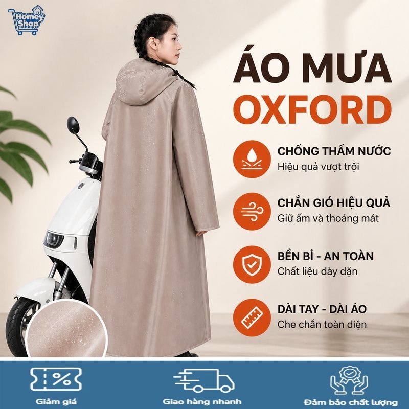 Áo Mưa Oxford Dài Tay, Dạng Áo Dài Có Mũ, Áo Mưa Đi Xe Máy, Dày, Chống Nước, Cho Nam-HomeyShop