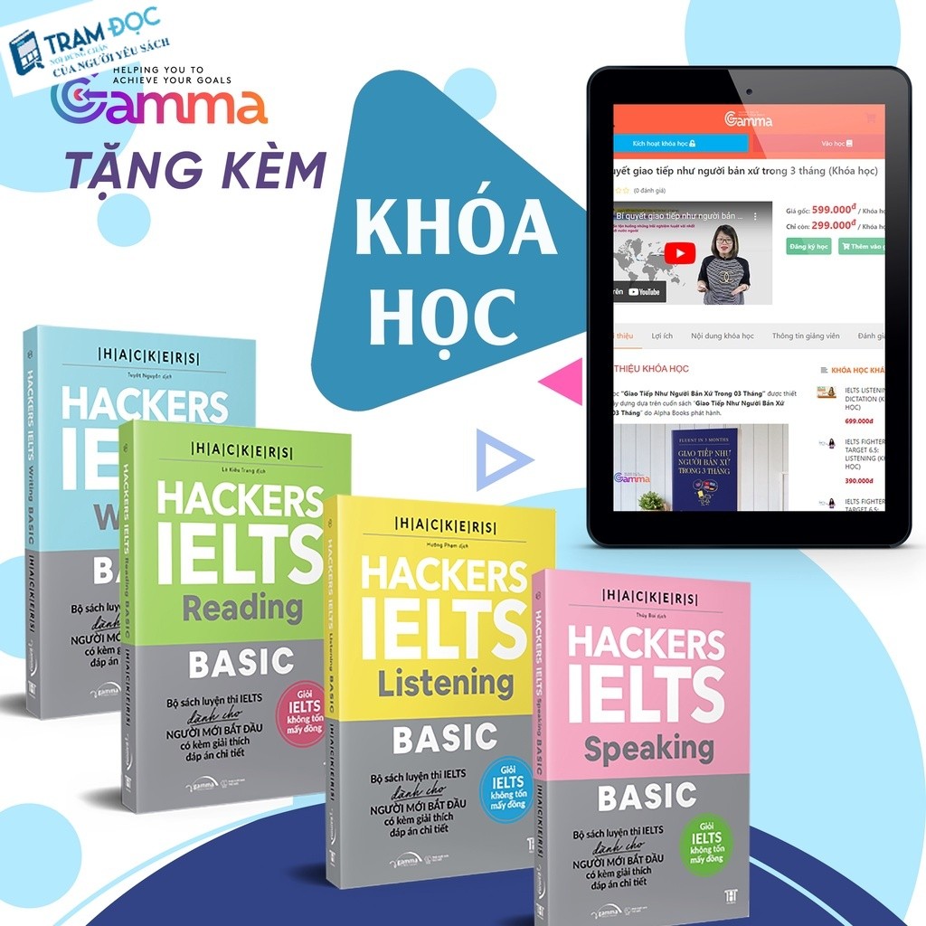 Sách - Bộ 4 Cuốn Hackers IELTS Basic ( Tặng file nghe + Khóa Hoc + Bookmark )