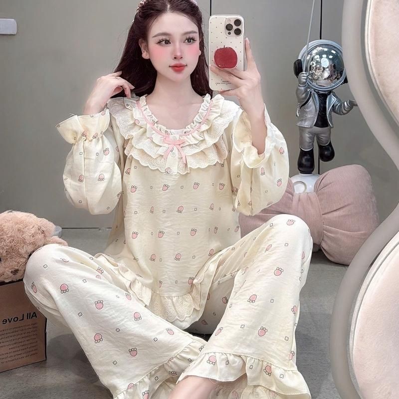 Sammy Bộ Mặc Nhà Cổ Bèo Ren Kép Chất Liệu Đũi Vân Mây Mềm Đẹp Hoạ Tiết Xinh Xắn Cho Nữ DD198 | BigBuy360 - bigbuy360.vn