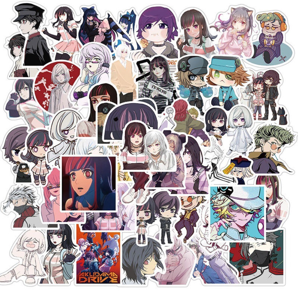 Bộ 50 Miếng Dán Graffiti Anime Akudama Drive - Đề Can Trang Trí Cho Xe Đẩy Hành Lý, Laptop, Mũ Bảo H