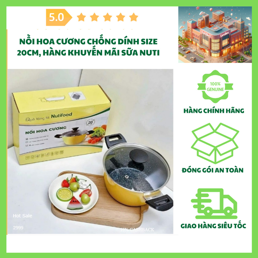 Nồi Vân Đá Hoa Cương Chống Dính Size 20cm, Hàng Khuyến Mãi Sữa Nutifood