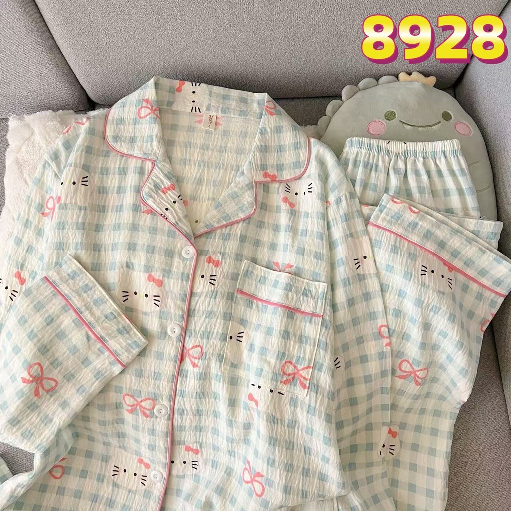 Đồ ngủ nữ Pijama đồ bộ mặc nhà hoạ tiết dễ thương Bộ đồ ngủ bộ dài tay Học sinh thiếu nữ pyjama 8928