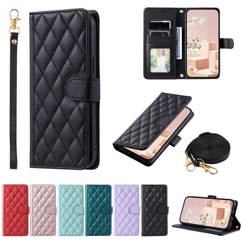 Ốp Lưng Cho Samsung Galaxy S24 FE A16 A06 A24 Ví Sang Trọng Vỏ Điện Thoại Da PU Từ Flip Cover Có Dây