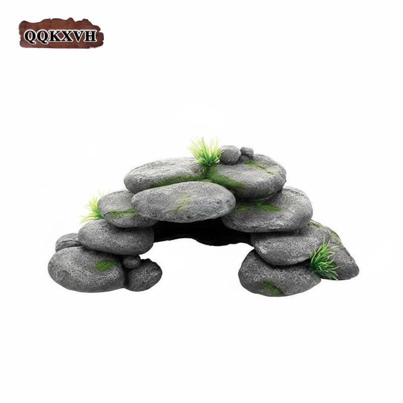 Nhựa Rock Cave Aquatic Pet Hideout Hang Xếp Chồng Sỏi Trang Trí Thiết Kế Tự Nhiên Môi Trường Sống Th