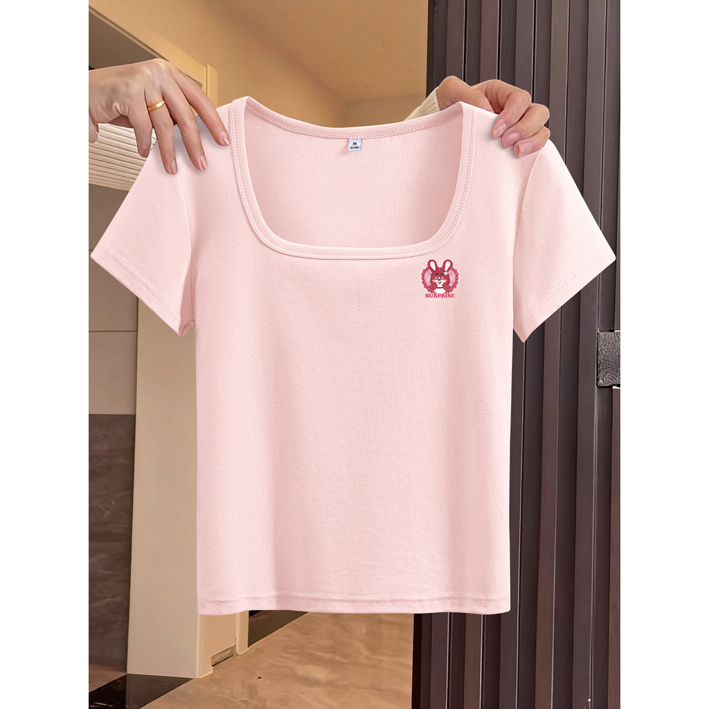 Áo thun ngắn tay cổ vuông dành cho nữ mùa hè 2026 Phong cách mới Slim-Fit Slim-Fit Slimer Look Form