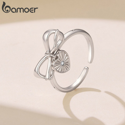 Bamoer Mở Nhẫn Có Thể Điều Chỉnh Kích Thước Nơ Trái Tim Trang Sức Thời Trang Cho Nữ Quà Tặng