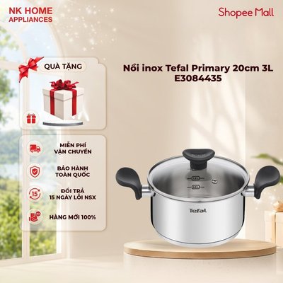 Nồi inox Tefal Primary 20cm 3L (E3084435) - dùng cho mọi loại bếp - Bảo hành 10 năm