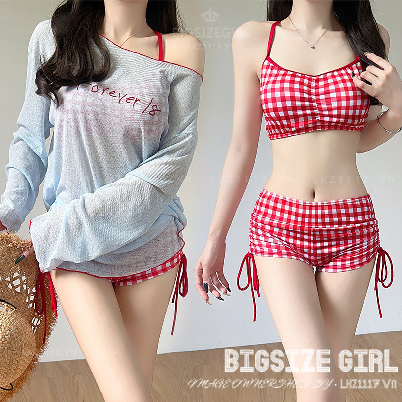 Bộ Đồ Bơi Nữ Bigsize Bikini Quần Áo Tắm Tay Dài Kiểu Kín Đáo Yếm Chông Nắng 3 Mảnh Che Bụng Mỡ Đi Biển Mùa Hè Sexy | BigBuy360 - bigbuy360.vn