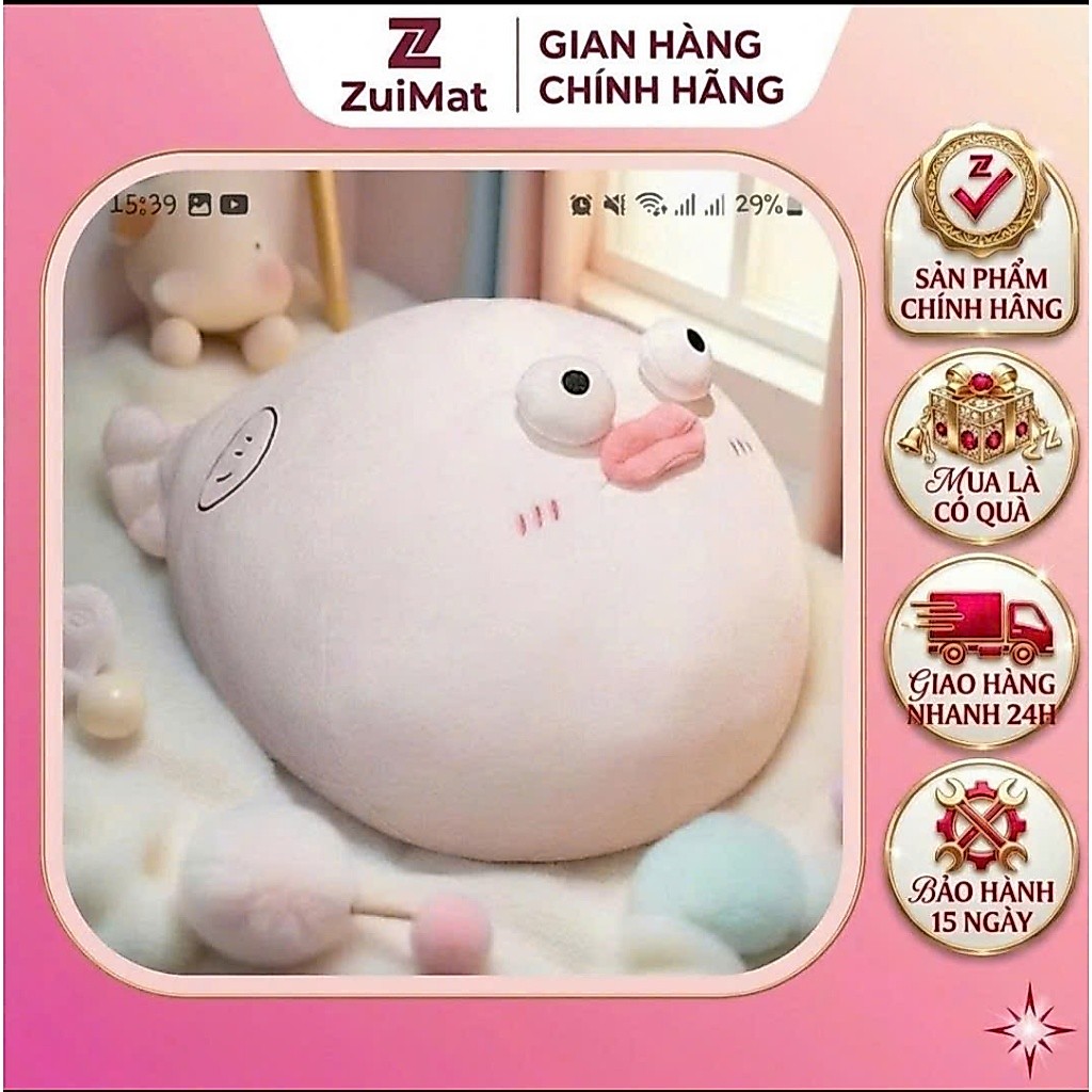 Gấu Bông Cá Nóc Ú Nu Siêu Mềm Mịn 30cm - 50cm, Thú Nhồi Bông Hình Con Cá Cao Cấp ZuiMat.