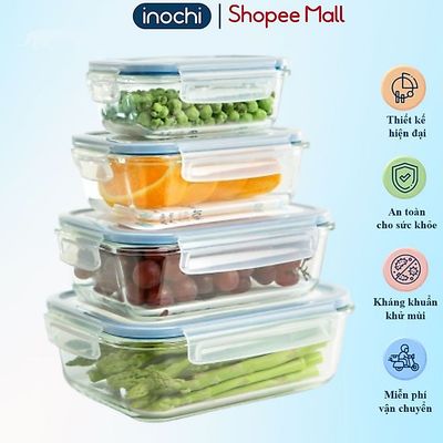 [HỎA TỐC] Hộp thủy tinh chữ nhật Inochi sử dụng trong lò vi sóng, nắp đậy thông minh,hộp cơm