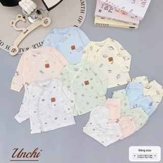 Bộ dài tay UNCHI vân nổi bamboo mềm mại cho bé 0-9m UC.BD284