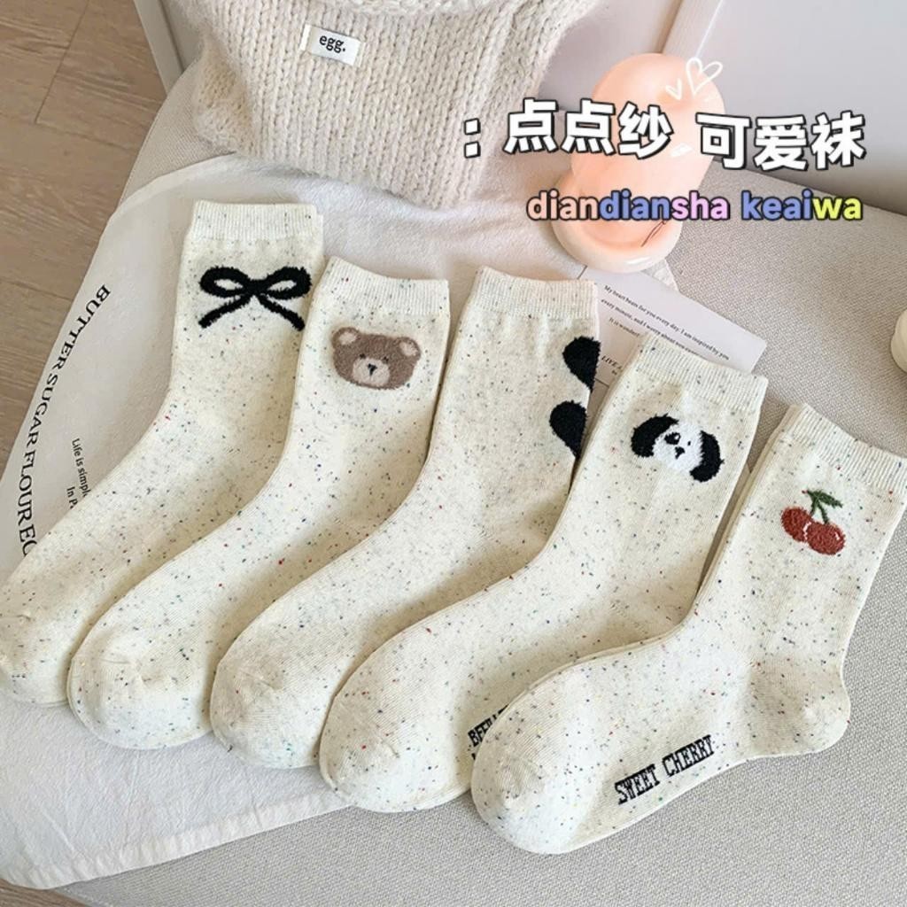 Bộ 10 Đôi Tất Cao Cổ Nữ Họa Tiết GẤU CHERRY Màu Muối Tiêu Phong Cách Hàn Quốc T66