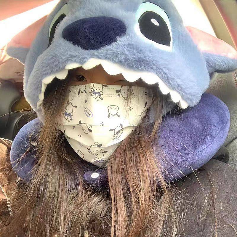 Hooded U-Shape Pillow Internet Celebrity Same Fashion Cartoon Neck Pillow Travel Portable Neck Pillo