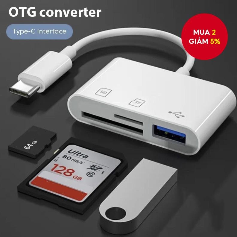 Đầu đọc thẻ TF SD Type C 3 trong 1 Chuyển tốc độ cao Thẻ nhớ OTG USB cho Android / Laptop