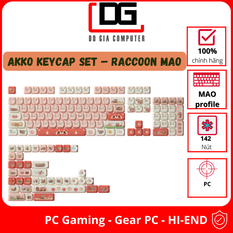 AKKO Keycap set – Raccoon MAO (PBT Dye-subbed / MAO profile / 142 nút)