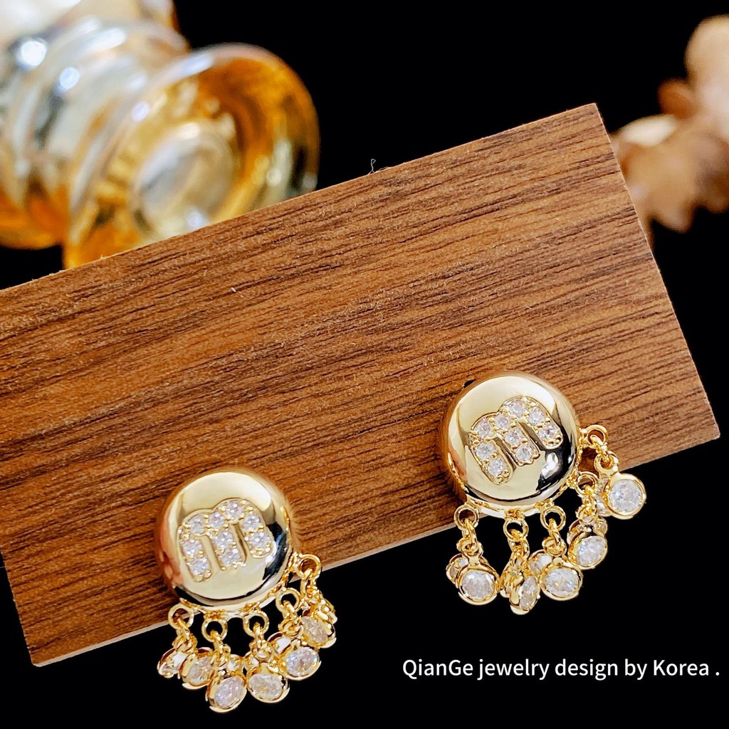 Bông Tai Đồng Mạ Vàng 18K Chữ M Zircon - Trang Sức Phù Hợp Cho Nữ