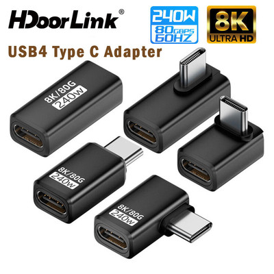 HdoorLink USB4 Type C Adapter 80Gbps Thunderbolt 5 4 3 Khuỷu Tay Adapter 90 Độ 240W USB-C Kết Nối Cho Laptop