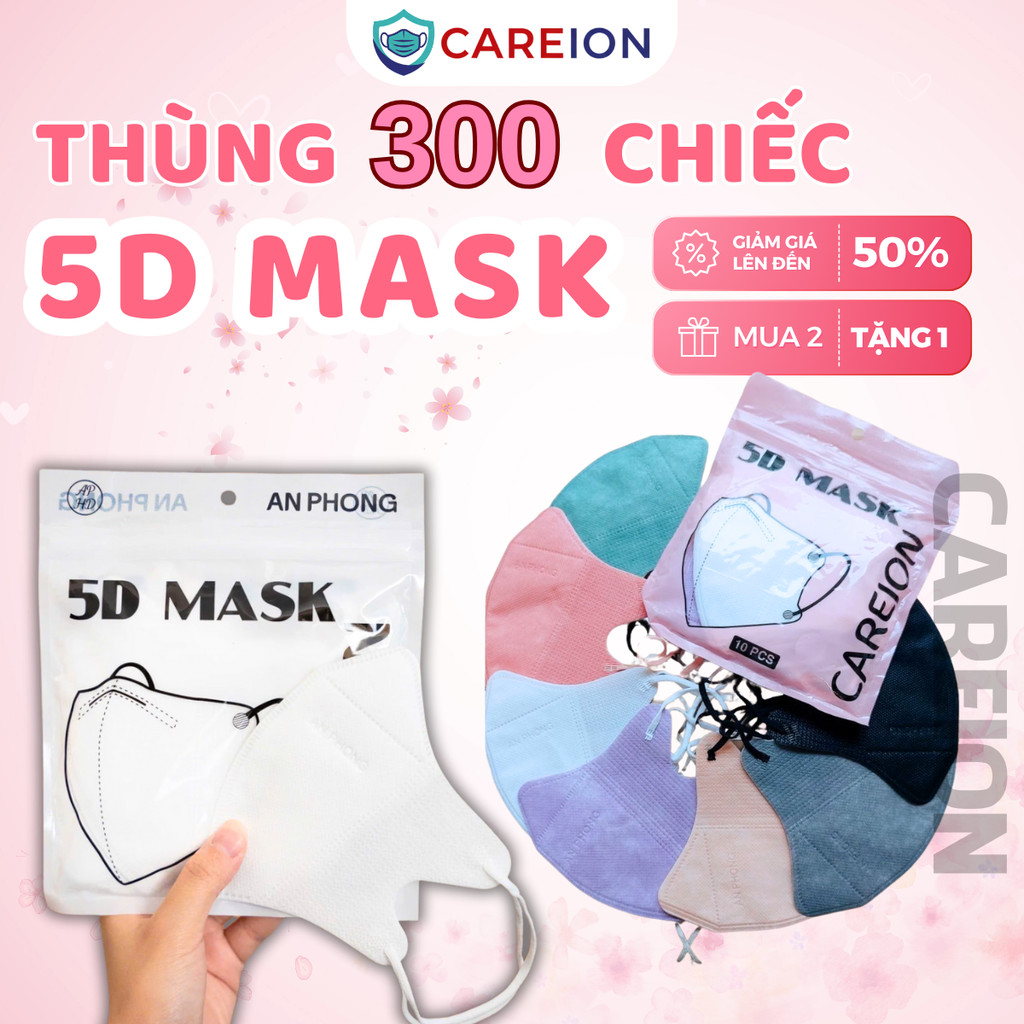 Khẩu Trang Careion [Thùng 600 Cái] Combo Khẩu Trang 5D 3 Lớp Chống Bụi Kháng Khuẩn Ôm Sát