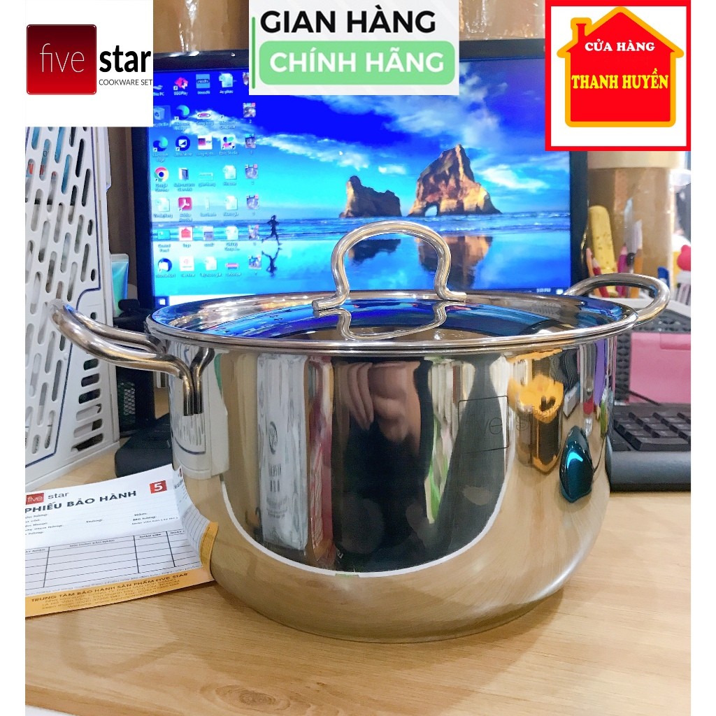 [Chính hãng FiveStar] Size 22cm - Nồi inox 3 đáy sandwich inox 430 cao cấp Fivestar Standard bếp từ 