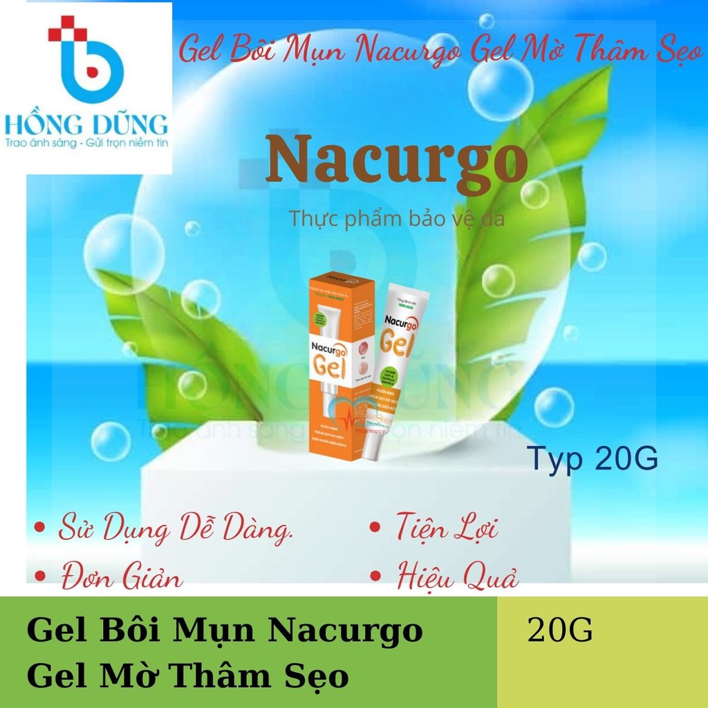 Gel Bôi Mụn Nacurgo Gel Mờ Thâm Sẹo Mụn Giảm Mụn Đầu Đen Mụn Ẩn Kiểm Soát Bã Nhờn Tuýt 20g