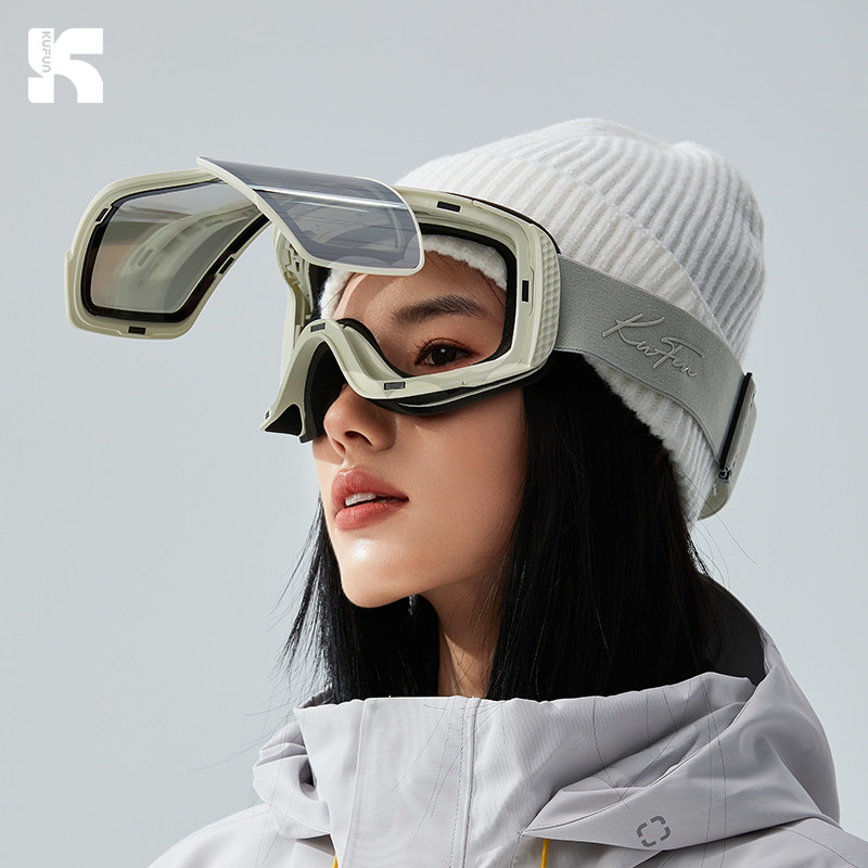 Kính trượt tuyết KUFUN hình trụ hai lớp chống sương mù, bảo vệ tia cực tím, phù hợp cho nam và nữ