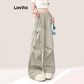 Lovito Quần thanh lịch Quần xếp ly nơ trơn dành cho nữ LNE69381