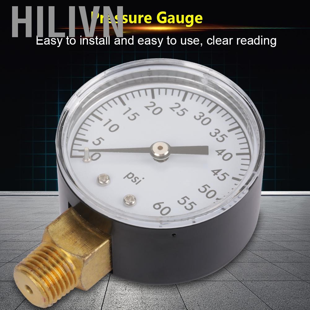 hilivn 0-60psi Áp kế áp suất Mặt tròn Lắp đặt dễ dàng Kim loại NPT 1/4 Đầu vào Nước Không khí Dầu Đế