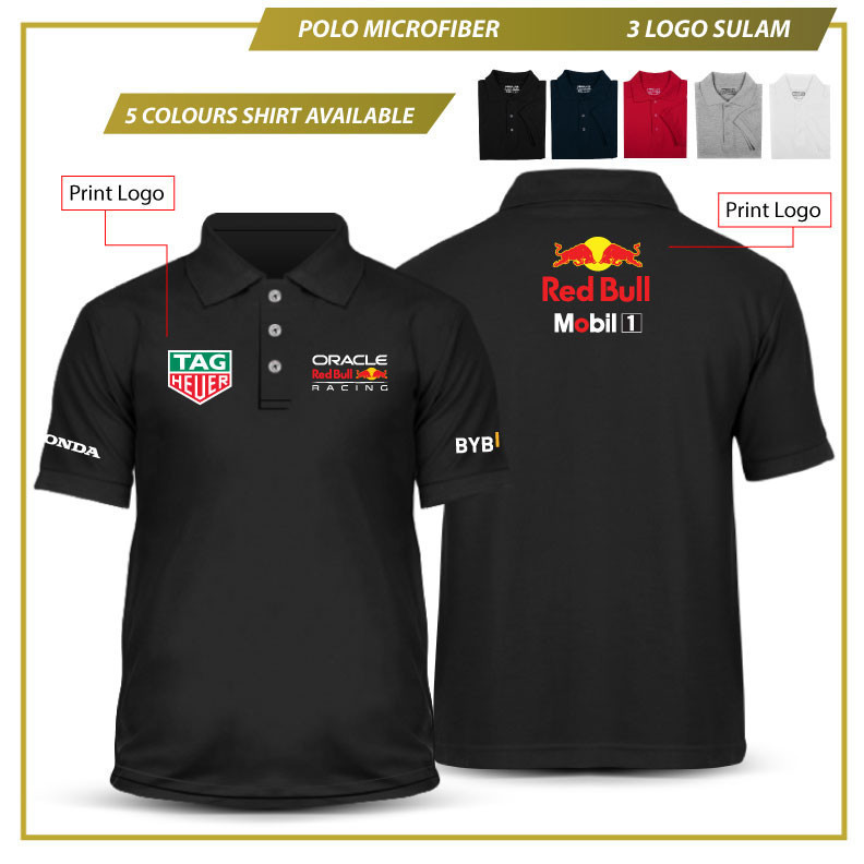 RedBull Racing Honda F1 Microfiber Áo Sơ Mi Đội Baju Thiết Kế Cao Cấp Tee DRI FIT Lelaki Nam Sulam