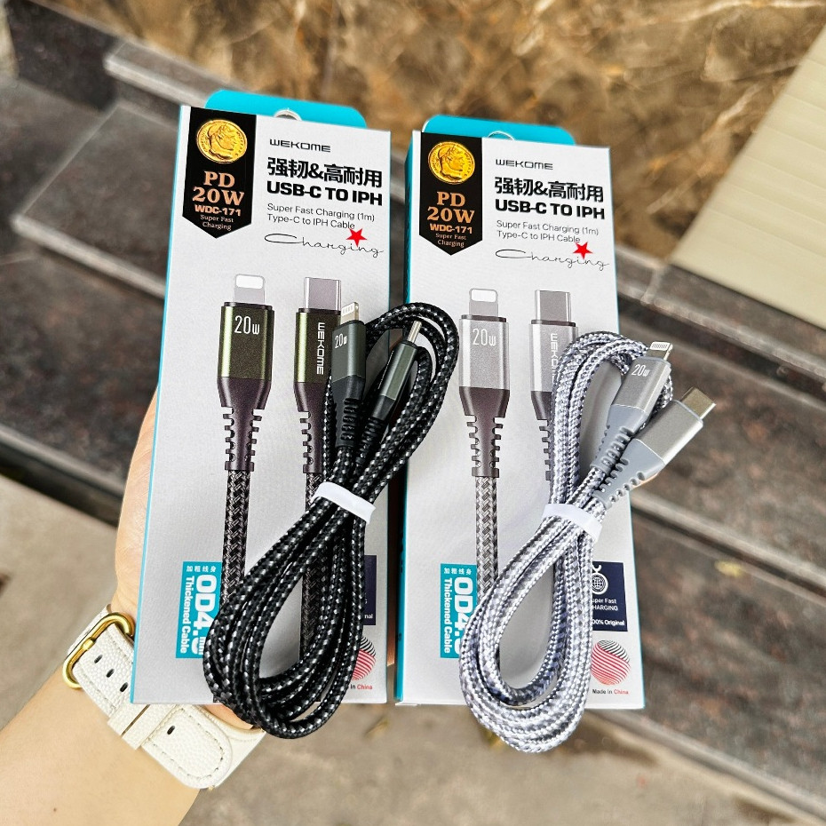 Cáp Sạc nhanh 6A PD 20W có truyền dữ liệu nhanh hãng Wekome sạc nhanh cho mọi dòng điện hiện nay