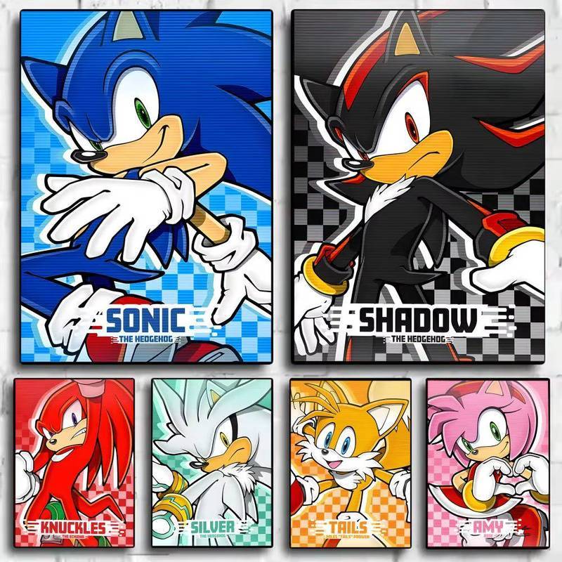 Sonic The Hedgehog Poster Set Hoạt Hình Sonic Shadow Tails Knuckles Bạc Amy Nhân Vật Canvas Nghệ Thu