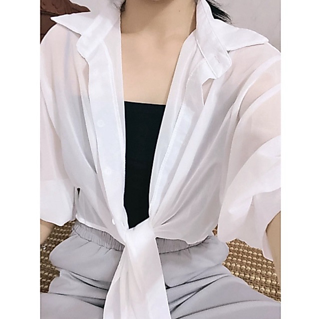 Set 2 món sơ mi voan cột mix 2 dây trơn 2026
