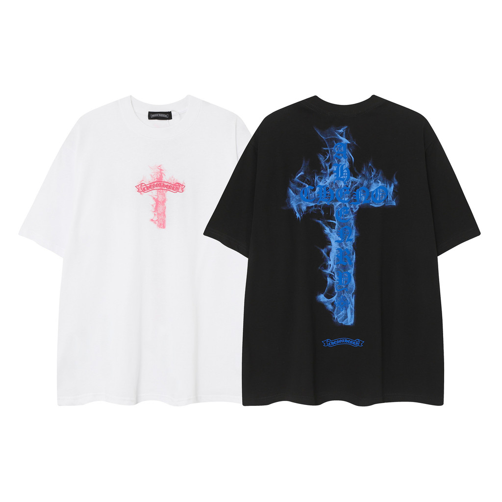 OEOA Chrome Hearts Cross Sanskrit Letter Unisex Loose Short-Sleeve Couple T-Shirt T Shirt