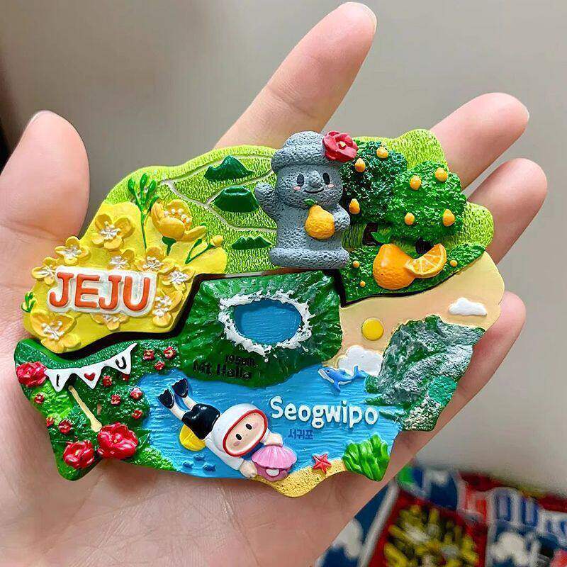 [Sẵn Sàng] Hàn Quốc JEJU Island Văn Hóa Sáng Tạo JEJU Nhựa Tủ Lạnh Dán Cam Sigui Puhai Nữ Núi Hanna 