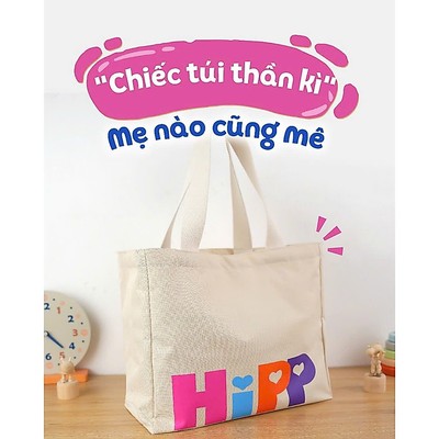 Túi vải canvas HiPP cỡ lớn đa năng cho mẹ bỉm sữa, có khóa kéo, mang đi sinh, đi làm, đi chơi...