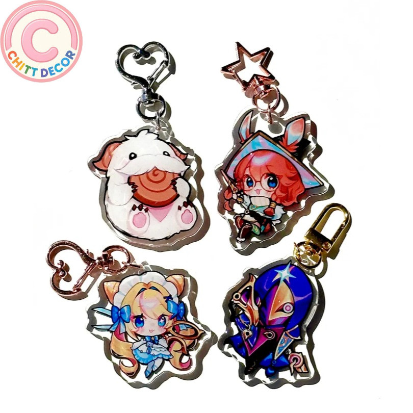 TFT Chibis móc khoá mica  Jhin, Aurora, Gwen, Poro | League of Legends Glitter